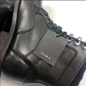 NWT Zara Worker Boots- Black Zara Steel Toe Pearl Rivet Leather Black | Mercari main image 4